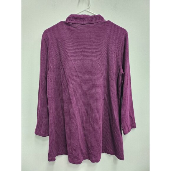 Multiples Tunic Top Womens Medium Artsy Purple Mock Neck Crossover Hem Casual - Picture 6 of 11